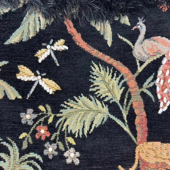 Vtg Tapestry Purse Floral Embroidery Velvet Leopard Peacock Dragonfly 80s Boho - Picture 2 of 13